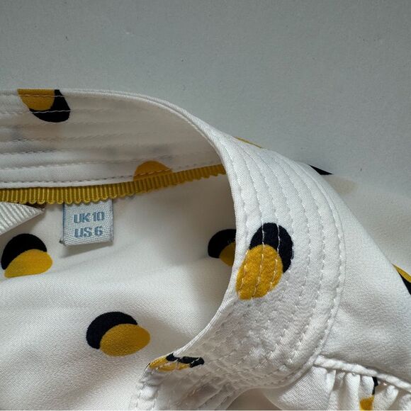 Boden Yellow Shadow Polka Dot Long Sleeve White Blouse Size 6 - Picture 3 of 6